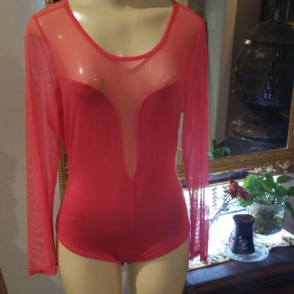 Sheer mesh neck and sleeve bodysuit